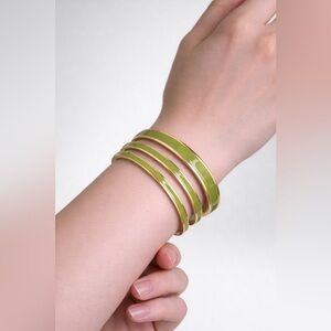 OLD NAVY Women's Lime Green Enamel & Gold Triple Bangle Bracelet Set NEW